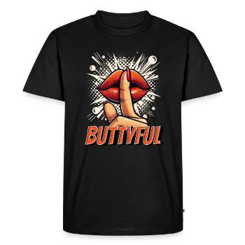 Buttyful with red lips and kissing lips - Men's Premium Organic T-Shirt - black - Front - Nico (187cm)