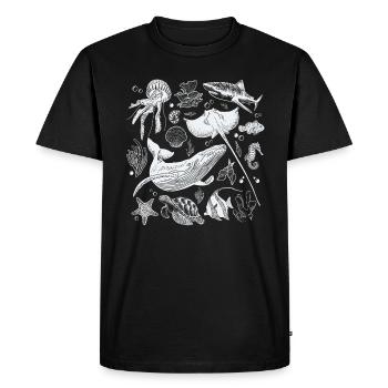 Vintage Tattoo Sea Animal, Retro Ocean Nature - Men's Premium Organic T-Shirt - black - Front - Nico (187cm)
