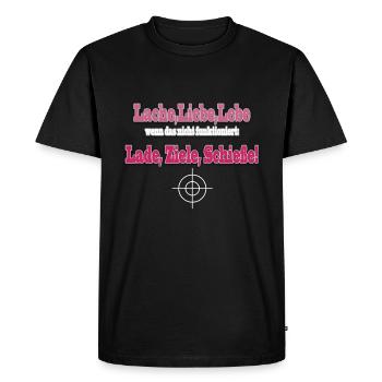 Rire, aimer, la vie; Charger, viser, tirer sur le joueur - T-shirt Premium bio Homme - noir - Devant - Nico (187cm)