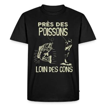 Près de Poissons Loin Des Cons Pêcheur Humour - T-shirt Premium bio Homme - noir - Devant - Nico (187cm)