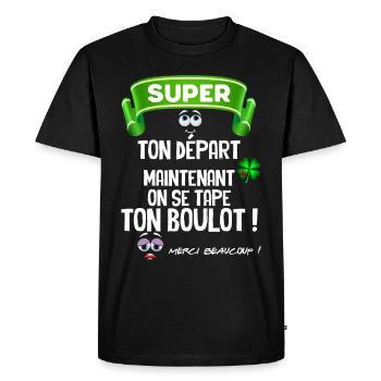 Collègue départ Citation Marrante - T-shirt Premium bio Homme - noir - Devant - Nico (187cm)