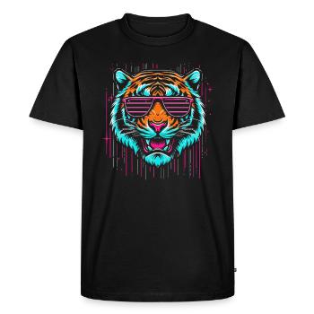 Tigre rétro avec brûlure du soleil - T-shirt Premium bio Homme - noir - Devant - Nico (187cm)