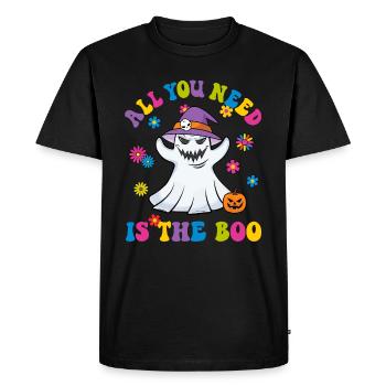 Halloween Ghost Buuh 70s Retro Flowers - Men's Premium Organic T-Shirt - black - Front - Nico (187cm)