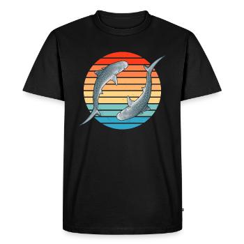 Requin tigre Coucher de soleil rétro - T-shirt Premium bio Homme - noir - Devant - Nico (187cm)