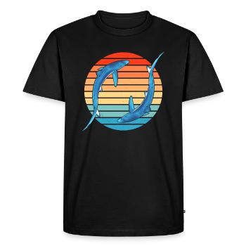 Requin bleu Rétro Coucher de soleil - T-shirt Premium bio Homme - noir - Devant - Nico (187cm)