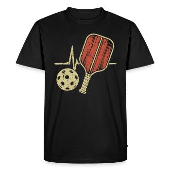 Pickleball Heartbeat | Schäger Ball - Men's Premium Organic T-Shirt - black - Front - Nico (187cm)