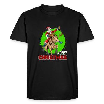 Joyeux Noël Père Noël sur Elk - T-shirt Premium bio Homme - noir - Devant - Nico (187cm)