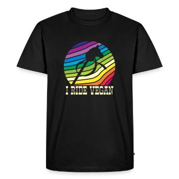 Je chevauche un cavalier amateur de cheval végétalien - T-shirt Premium bio Homme - noir - Devant - Nico (187cm)