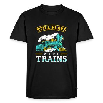 Still Plays With Trains Model Railroad - Men's Premium Organic T-Shirt - black - Front - Nico (187cm)