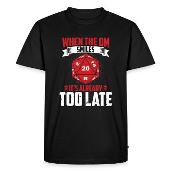 Quand le DM rit, c'est trop tard - T-shirt Premium bio Homme - noir - Devant - Nico (187cm)