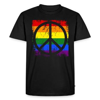 Signe de paix Arc-en-ciel - T-shirt Premium bio Homme - noir - Devant - Nico (187cm)