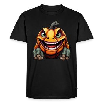 Tortue d’Halloween effrayante avec tête de citrouille - T-shirt Premium bio Homme - noir - Devant - Nico (187cm)