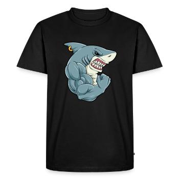 Shark At The Gym - Training Fitness Muscles Shark - Men's Premium Organic T-Shirt - black - Front - Nico (187cm)