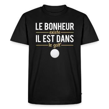Le Bonheur Existe Blague Golfeur Golf Humour - T-shirt Premium bio Homme - noir - Devant - Nico (187cm)