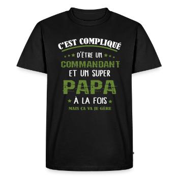 Papa commandant cadeau drôle fête des pères - T-shirt Premium bio Homme - noir - Devant - Nico (187cm)