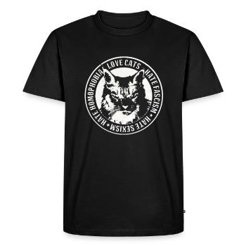 Cat hate fashism - T-shirt Premium bio Homme - noir - Devant - Nico (187cm)