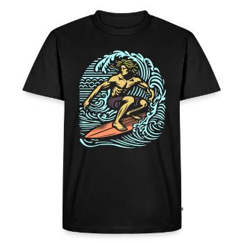 Vintage Summer Surfer on Wave Board Design - Men's Premium Organic T-Shirt - black - Front - Nico (187cm)