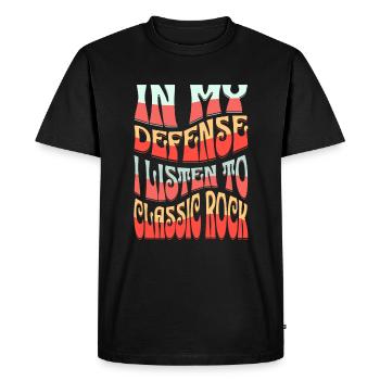 Pour ma défense, j’écoute du rock classique - T-shirt Premium bio Homme - noir - Devant - Nico (187cm)