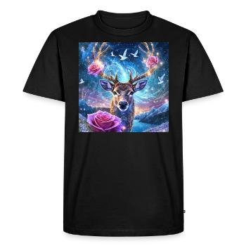 03 Cerf Magique Tête De Cerf Roses Fleurs Montagnes - T-shirt Premium bio Homme - noir - Devant - Nico (187cm)