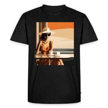 Young lady in café - minimalist reduced - Men's Premium Organic T-Shirt - black - Front - Nico (187cm)
