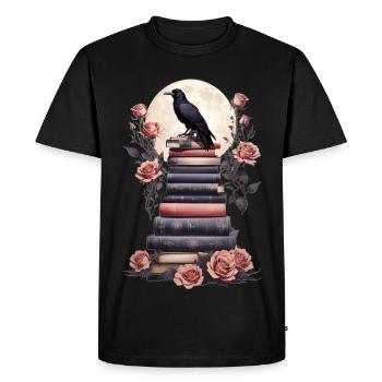 Pile de livres avec corbeau - T-shirt Premium bio Homme - noir - Devant - Nico (187cm)