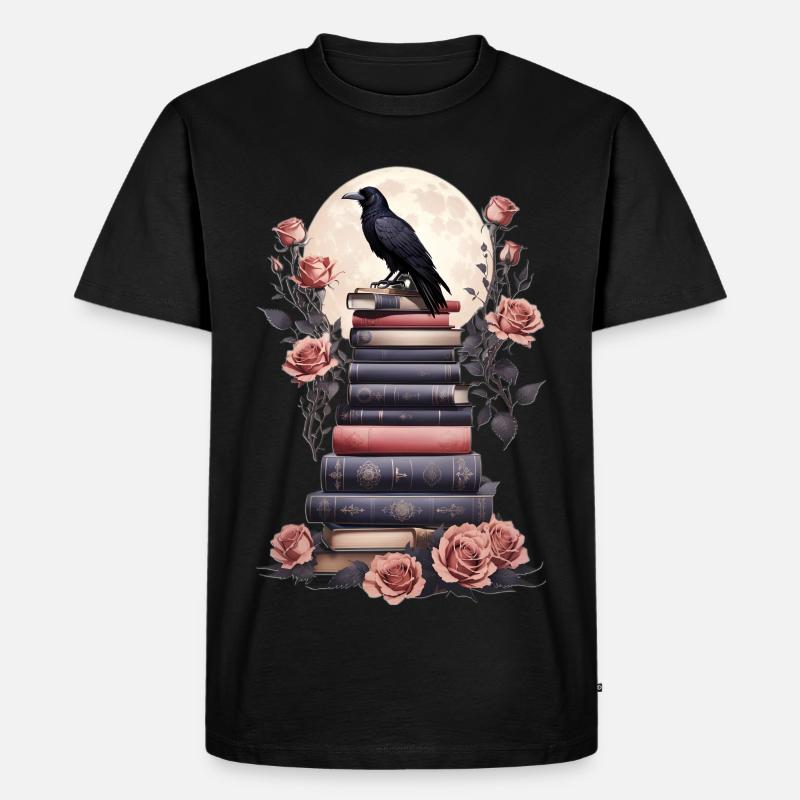 Bücherstapel mit Rabe - Männer Premium Bio T-Shirt - Schwarz