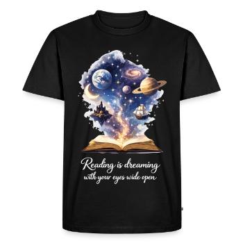 Lire, c’est rêver - Magic Book & Stars - T-shirt Premium bio Homme - noir - Devant - Nico (187cm)