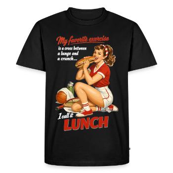 Déjeuner de fitness rétro Pin-Up : design sportif drôle - T-shirt Premium bio Homme - noir - Devant - Nico (187cm)