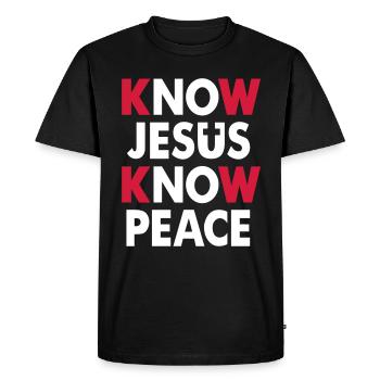 Know Jesus - Know Peace - Men's Premium Organic T-Shirt - black - Front - Nico (187cm)