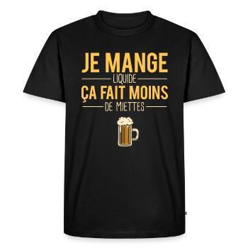 Je mange liquide ça fait moins de miettes apéro - T-shirt Premium bio Homme - noir - Devant - Nico (187cm)