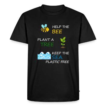 Aide l'abeille, planifie un arbre et une mer sans plastique - T-shirt Premium bio Homme - noir - Devant - Nico (187cm)