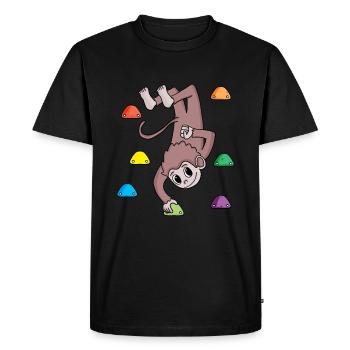 Singe sur le mur d'escalade - escalade - cadeau - T-shirt Premium bio Homme - noir - Devant - Nico (187cm)