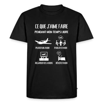 temps libre avion humour ulm aviateur aviation - T-shirt Premium bio Homme - noir - Devant - Nico (187cm)