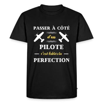 perfection pilote avion humour aviateur ulm cadeau - T-shirt Premium bio Homme - noir - Devant - Nico (187cm)