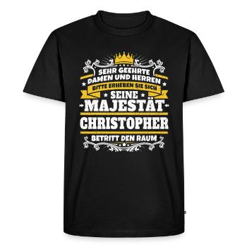 Sa Majesté Christopher - T-shirt Premium bio Homme - noir - Devant - Nico (187cm)