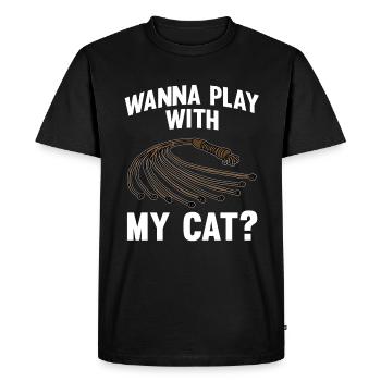 WANNA PLAY WITH MY CAT Fouet 9 chat noir - T-shirt Premium bio Homme - noir - Devant - Nico (187cm)