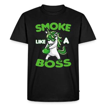 SMOKE LIKE A BOSS Licorne fumante Weed Kiffer - T-shirt Premium bio Homme - noir - Devant - Nico (187cm)