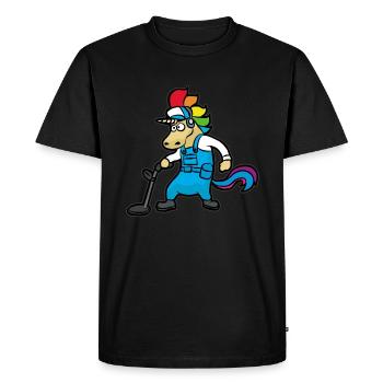 Chasseur de trésors avec détecteur de métaux licorne - T-shirt Premium bio Homme - noir - Devant - Nico (187cm)