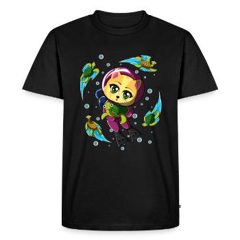 doux chat qui plonge avec des tortues - T-shirt Premium bio Homme - noir - Devant - Nico (187cm)