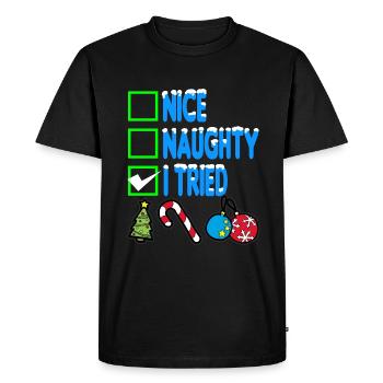 NICE NAUGHTY I TRIED - Men's Premium Organic T-Shirt - black - Front - Nico (187cm)