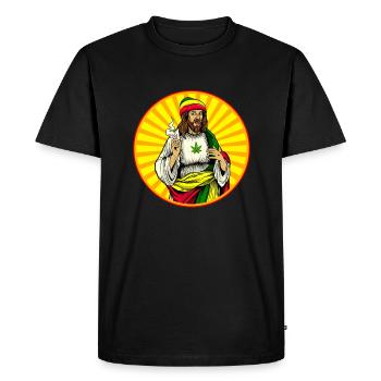 Mauvaises herbes fumant Jésus-Christ - T-shirt Premium bio Homme - noir - Devant - Nico (187cm)