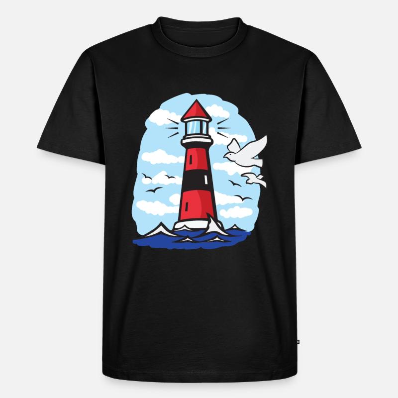 Leuchtturm mit Möwen - Männer Premium Bio T-Shirt - Schwarz