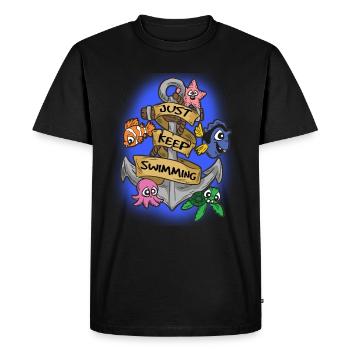 JUST KEEP SWIMMING Funny saying swimmer - Men's Premium Organic T-Shirt - black - Front - Nico (187cm)