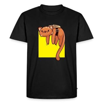 Perpetuum Mobile Cat Toast Humor Rotation Joke - Men's Premium Organic T-Shirt - black - Front - Nico (187cm)