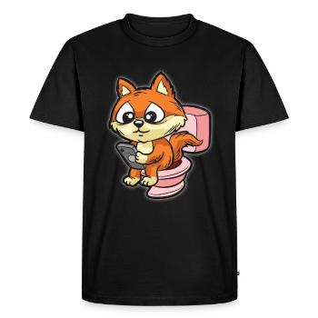 Cute fox using smartphone on toilet - Men's Premium Organic T-Shirt - black - Front - Nico (187cm)