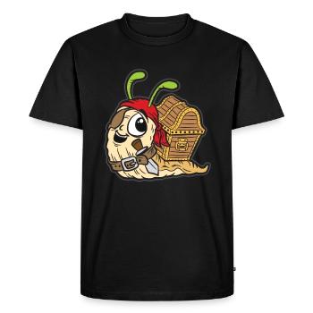 Pirate snail with treasure chest Funny comic - Men's Premium Organic T-Shirt - black - Front - Nico (187cm)