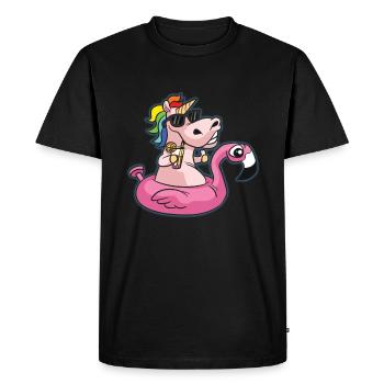 Flamant rose licorne POOL PARTY - T-shirt Premium bio Homme - noir - Devant - Nico (187cm)