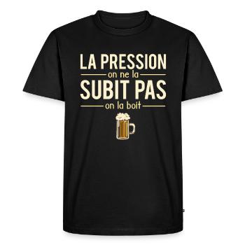 La pression on ne la subit pas on la boit apéro - T-shirt Premium bio Homme - noir - Devant - Nico (187cm)