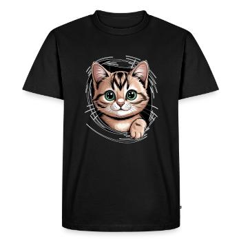 Cute cat with big eyes - Men's Premium Organic T-Shirt - black - Front - Nico (187cm)