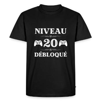 t shirt niveau 20 débloqué anniversaire 20 ans - T-shirt Premium bio Homme - noir - Devant - Nico (187cm)
